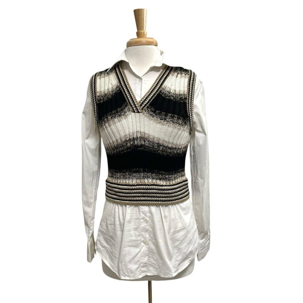 Veronica Beard Merino Wool Layered Mixed Media Sweater Vest Shirt Top size XS